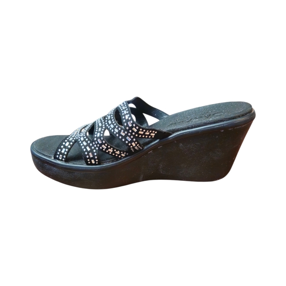 Skechers Black Wedge Slide Sandals Rhinestone Accents Women's 11 Black - Picture 6 of 15